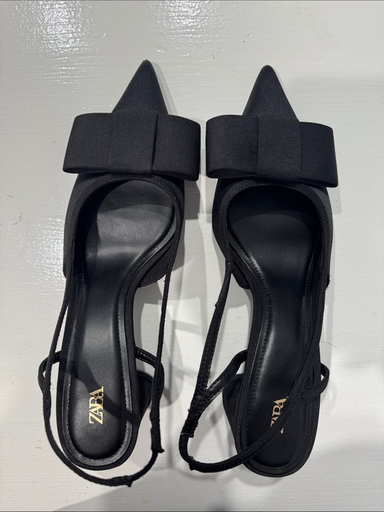 Zara Shoes - ZARA Black Bow Slingback Heels Pointed Toe - Size 8 EU 39